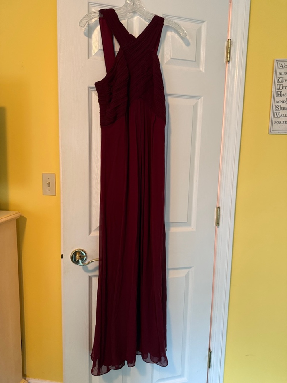 Levkoff Burgundy Cross-Back Chiffon Maxi Dress- size 4